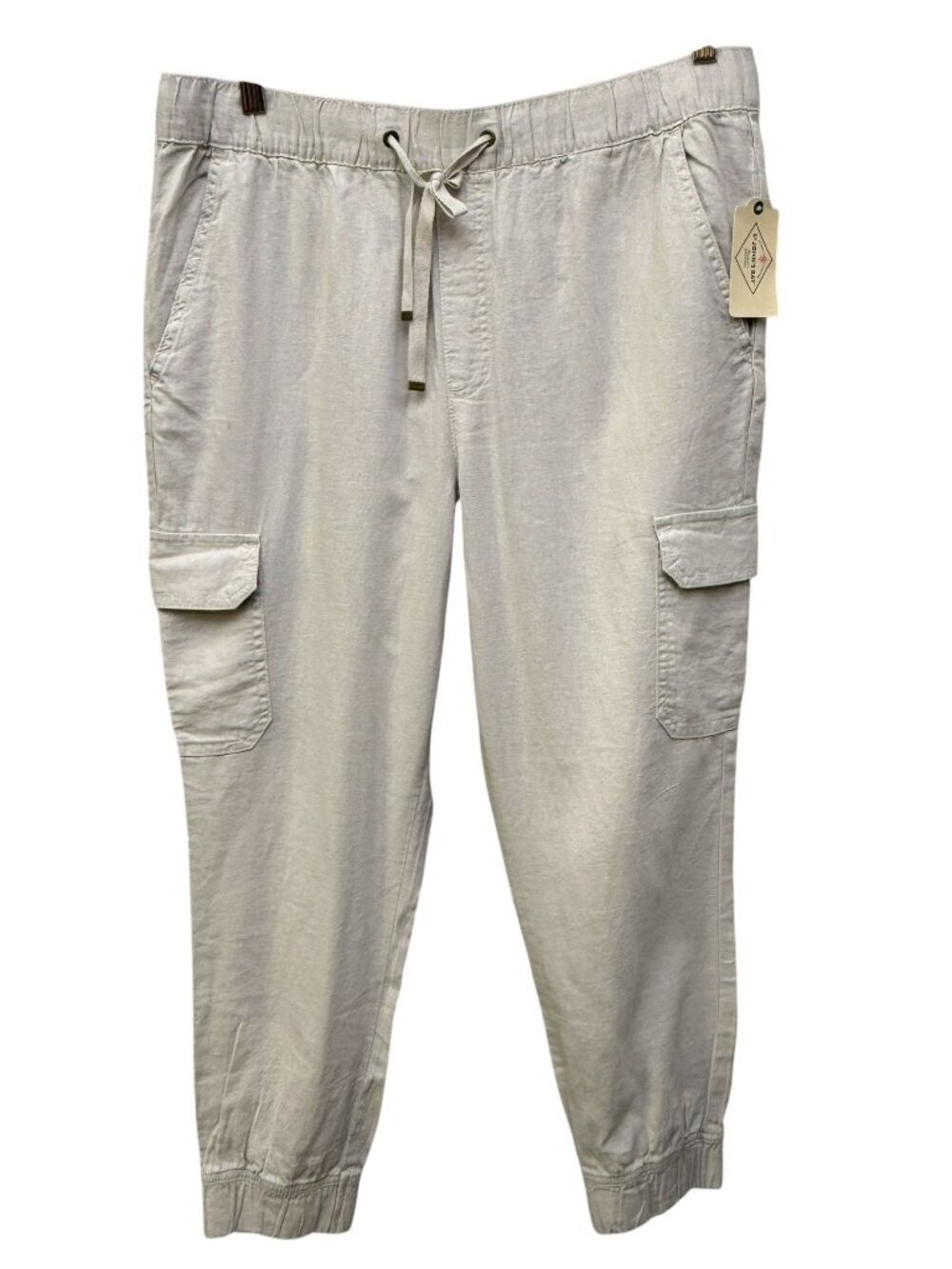 St Johns Bay Linen Blend Pants Womens Large Cargo Joggers Beige PullOn Ankle NWT